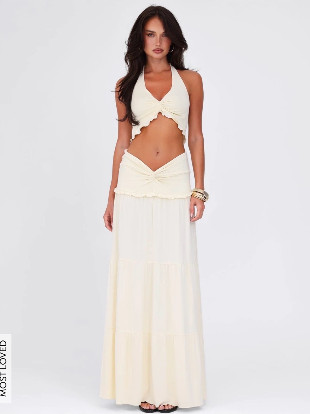 Tiger Mist Katya Cream Halter Twist-Tier Maxi Skirt Set